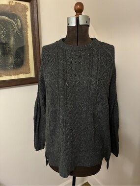BDG Cable Knit Sweater with Elbow Patches in Charcoal Gray